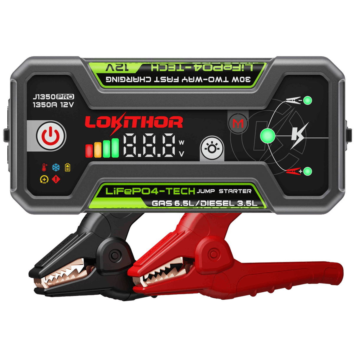 LOKITHOR J1350 PRO LiFePO4 Jump Starter 1350A with 30W Two-way Fast Charging for 6.5L Gas / 3.5L Diesel