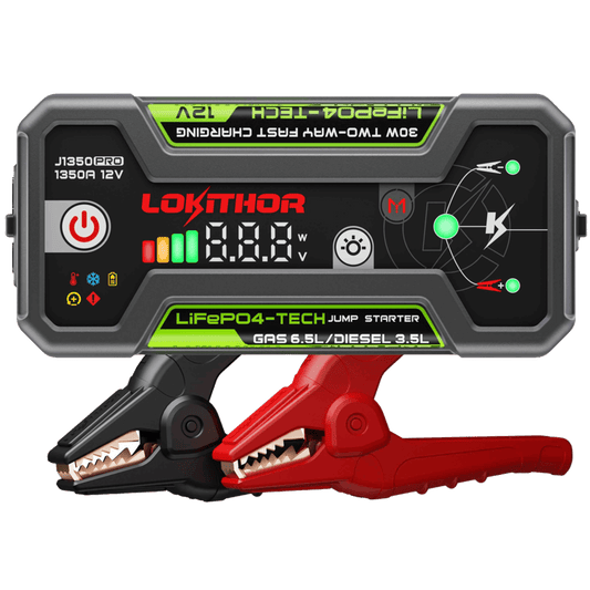 LOKITHOR J1350 PRO LiFePO4 Jump Starter 1350A with 30W Two-way Fast Charging for 6.5L Gas / 3.5L Diesel