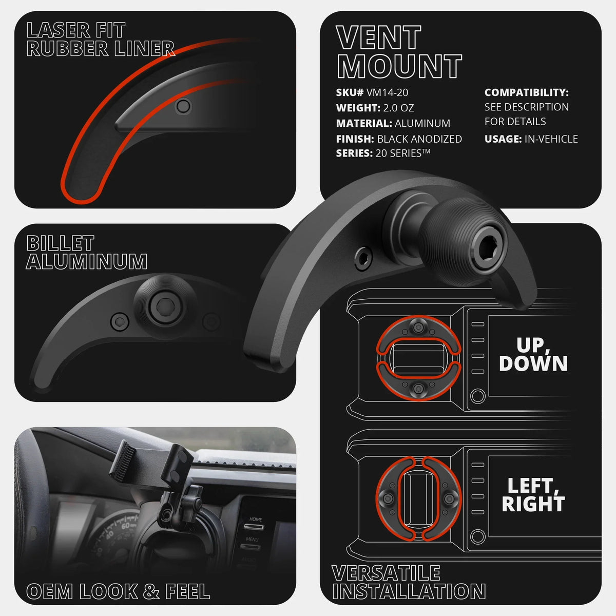 Tackform LINK™ Vent Mount Bracket With Midland MXT275 and MXT575 Magnetic CB Radio Mic Holder For Tundra (2014-2021)