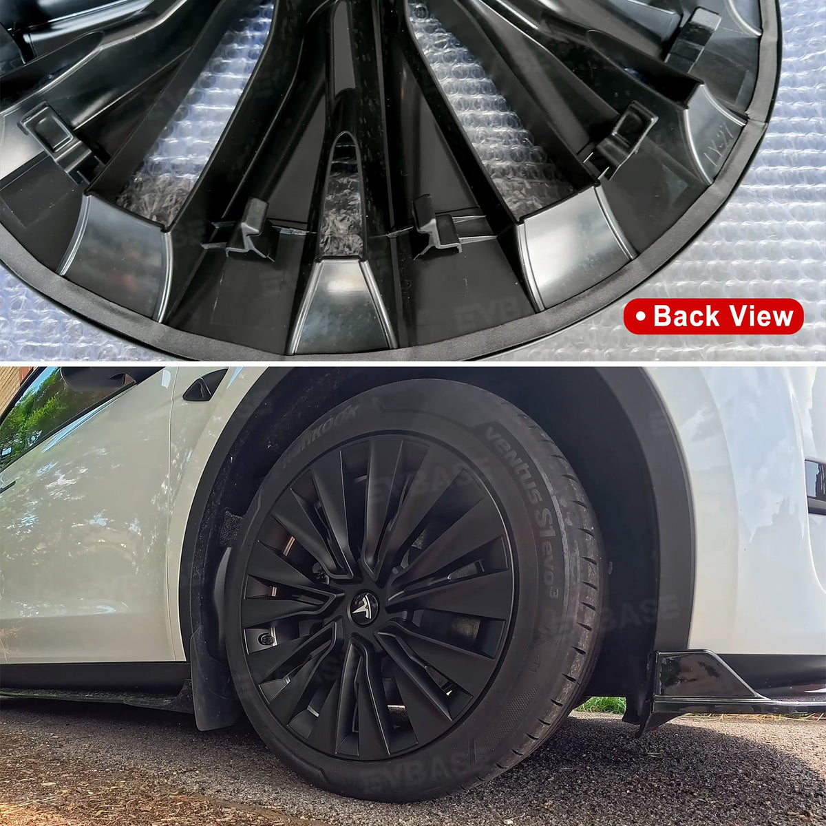 EVBASE Model Y Hubcaps Turbine Style Full Wrapped Wheel Coves for 19" Factory Tesla Wheel