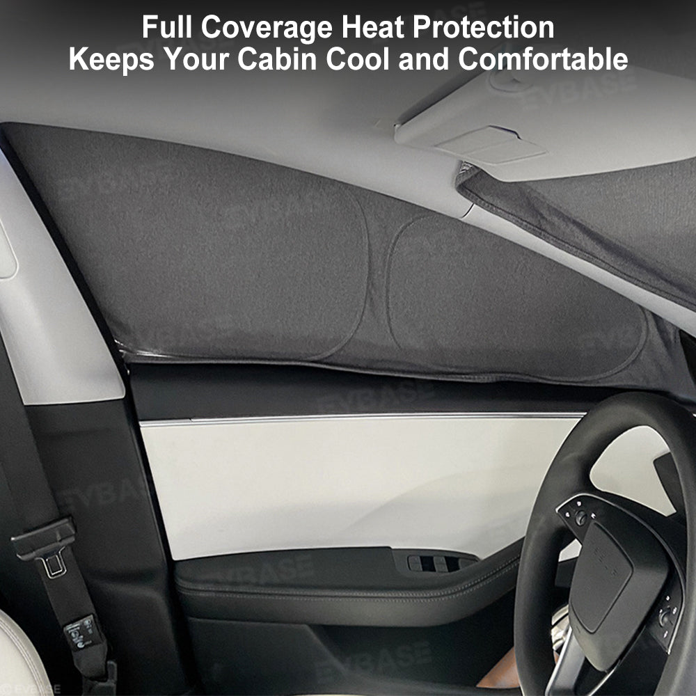 EVBASE Model Y Juniper Front and Rear Windshield Shade Side Window Sunshade Foldable Sun Visor