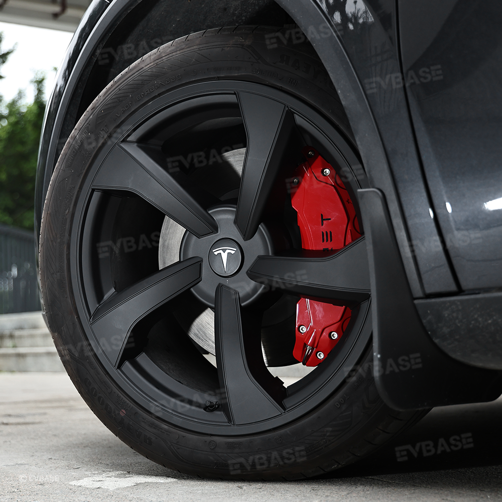 EVBASE Model Y Juniper 19 Inch Spiral Style Matte Wheel Covers & Center Hub Caps & Brake Caliper Cover Set Performance Look