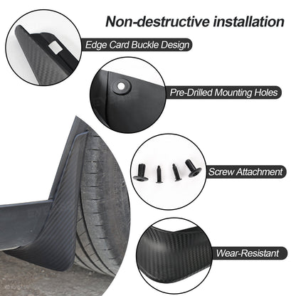 EVBASE Model Y Juniper Mud Flaps ABS Splash Guards All-Weather No Drilling Fender Mudguards- Hydro Carbon Fiber Coated