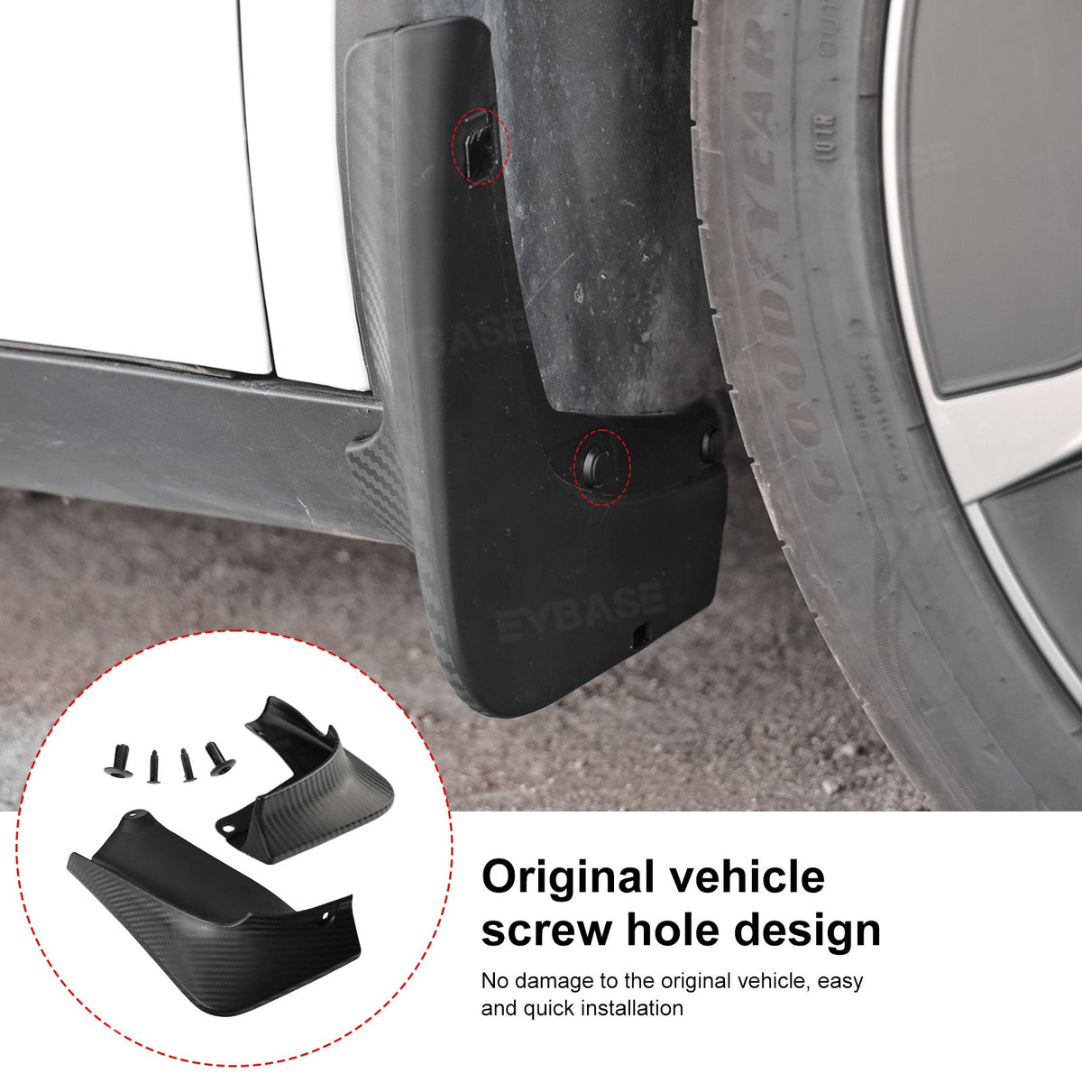 EVBASE Model Y Juniper Mud Flaps ABS Splash Guards All-Weather No Drilling Fender Mudguards- Hydro Carbon Fiber Coated