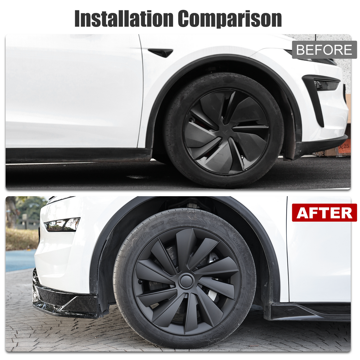 EVBASE Model Y Juniper Wheel Covers 19 Inch Induction Style Matte Black Hubcaps Rim Covers for Tesla