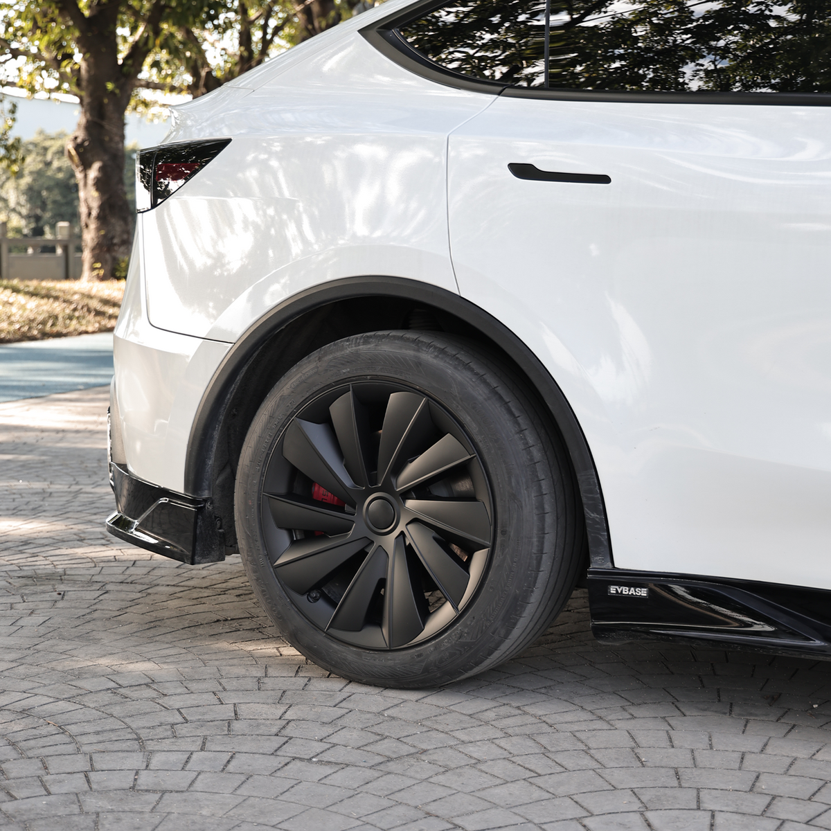 EVBASE Model Y Juniper Wheel Covers 19 Inch Induction Style Matte Black Hubcaps Rim Covers for Tesla