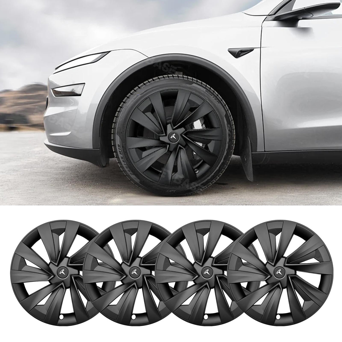 EVBASE Model Y Juniper 19 Inch Wheel Covers for Tesla Crossflow Wheels Spiral Style Aero Hubcaps 4PCS