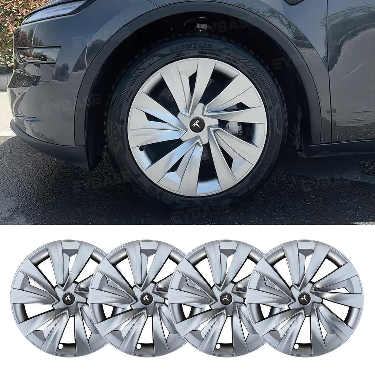 EVBASE Model Y Juniper 19 Inch Wheel Covers for Tesla Crossflow Wheels Spiral Style Aero Hubcaps 4PCS