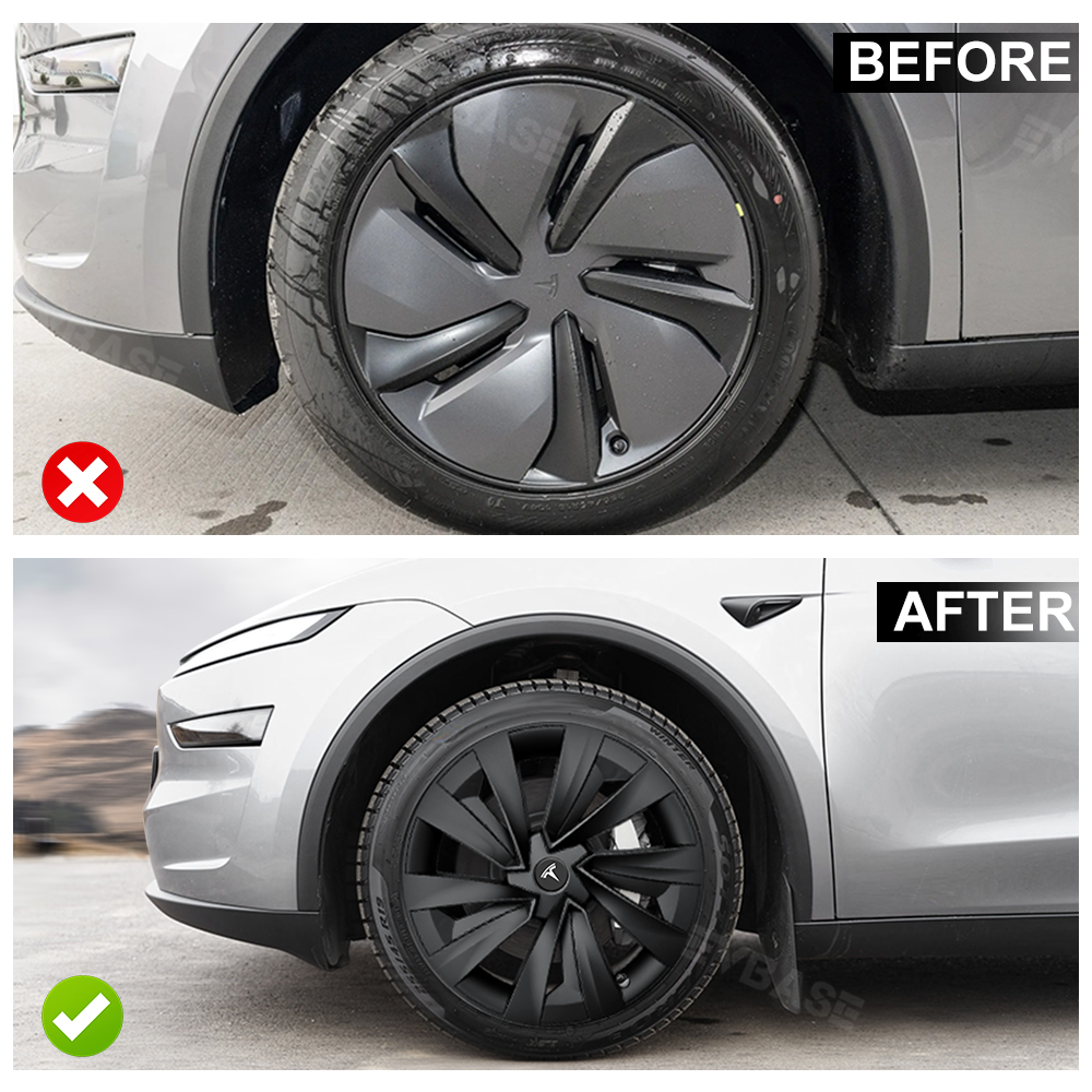 EVBASE Model Y Juniper 19 Inch Spiral Style Matte Wheel Covers & Center Hub Caps & Brake Caliper Cover Set Performance Look
