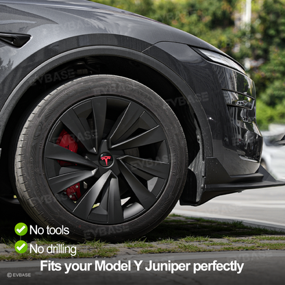 EVBASE Model Y Juniper 19 Inch Spiral Style Matte Wheel Covers & Center Hub Caps & Brake Caliper Cover Set Performance Look