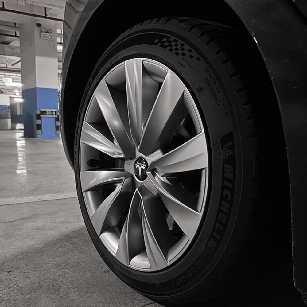 Yeslak Nova-Style Wheel Covers for Tesla Model 3 (2017–2023.09) – 18” Aero Wheels – Matte Black & Silver – OEM-Fit Rim