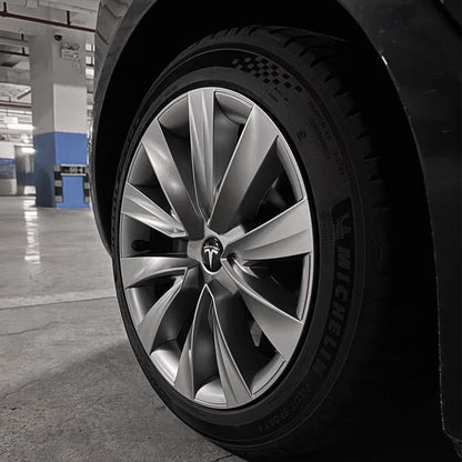 Yeslak Nova-Style Wheel Covers for Tesla Model 3 (2017–2023.09) – 18” Aero Wheels – Matte Black & Silver – OEM-Fit Rim