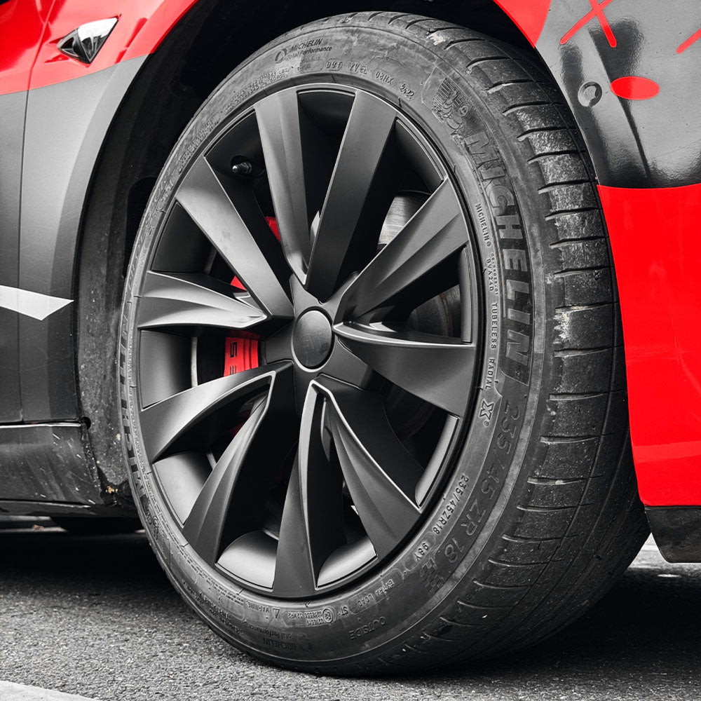 Yeslak Nova-Style Wheel Covers for Tesla Model 3 (2017–2023.09) – 18” Aero Wheels – Matte Black & Silver – OEM-Fit Rim
