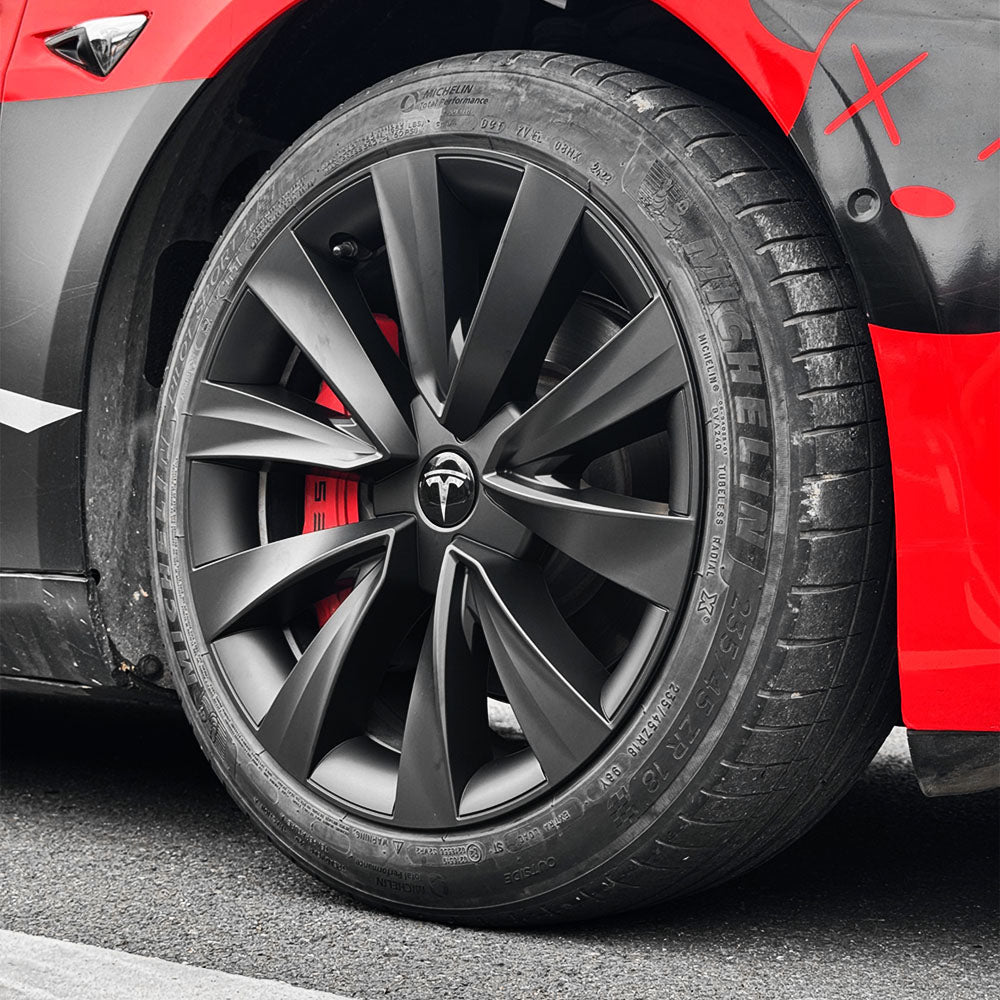 Yeslak Nova-Style Wheel Covers for Tesla Model 3 (2017–2023.09) – 18” Aero Wheels – Matte Black & Silver – OEM-Fit Rim