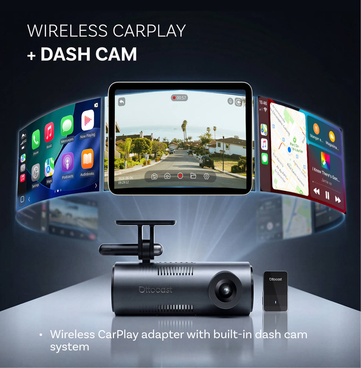 Ottocast OttoSafe Cam 2-in-1 Dash Cam & Wireless CarPlay Adapter