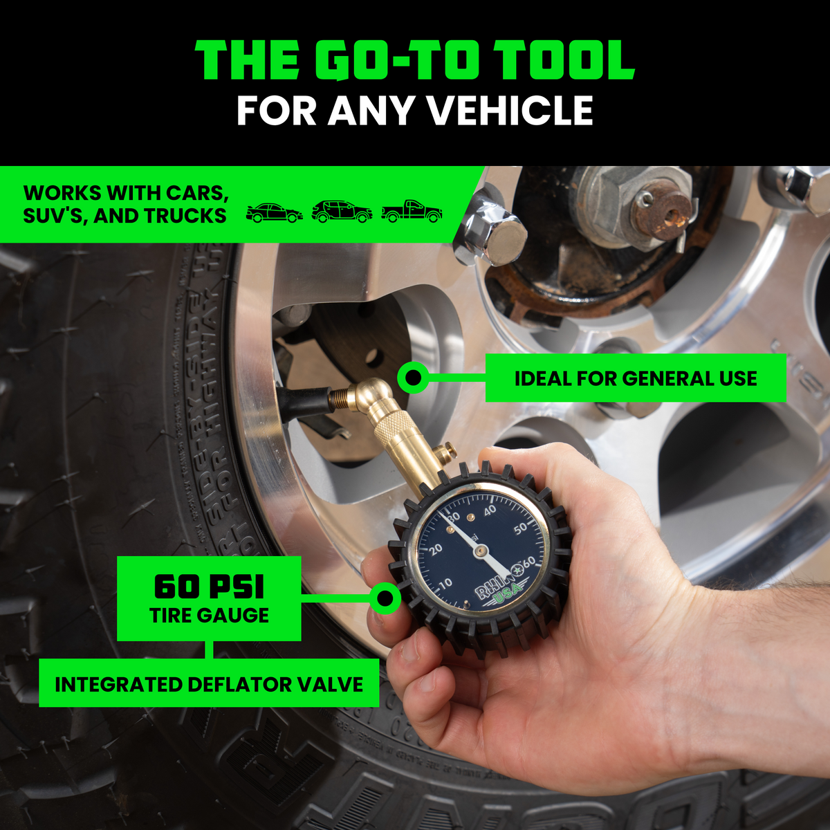 Rhino USA 60 PSI Tire Pressure Gauge