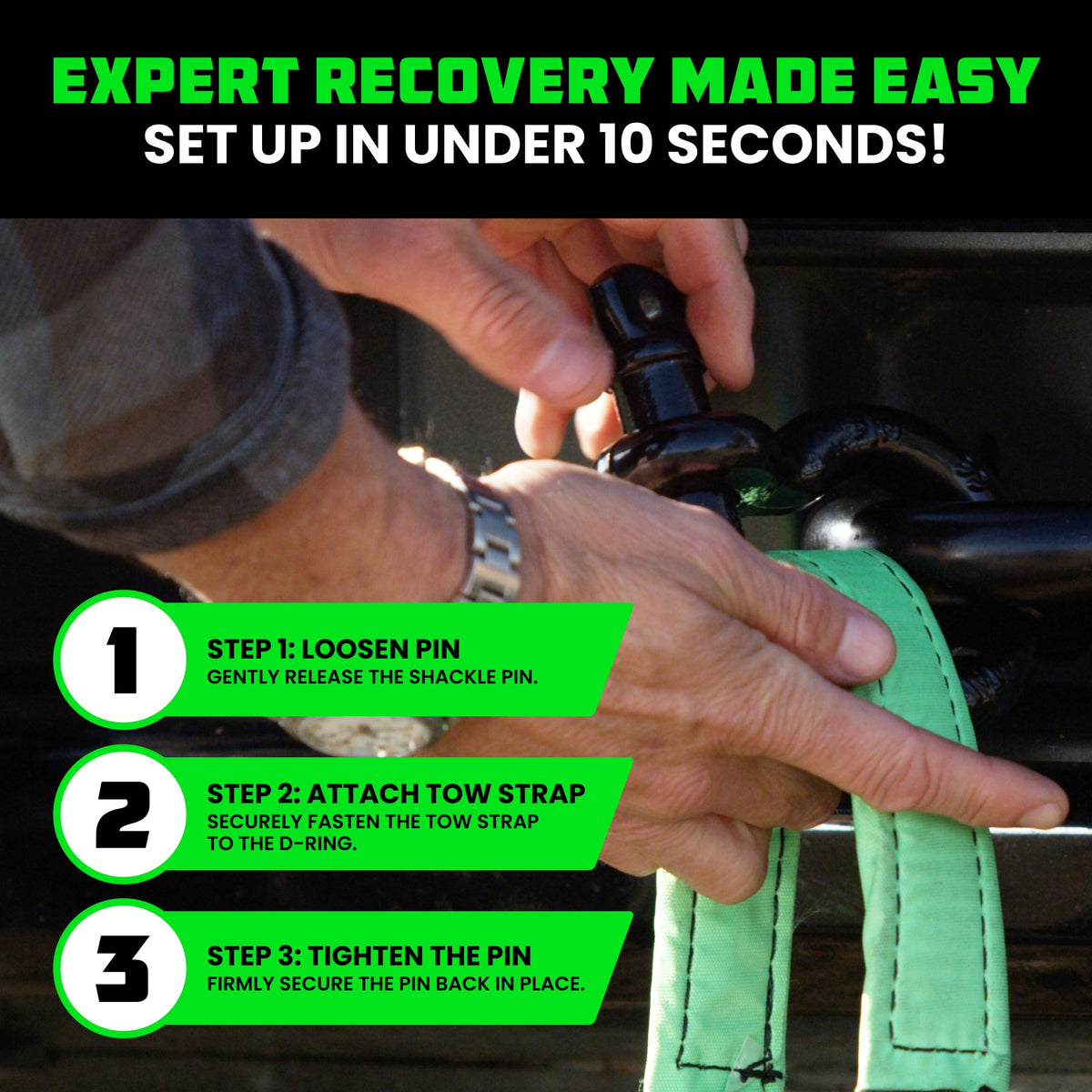 Rhino USA 30' Tow Strap & D-Ring Shackle Set Combo