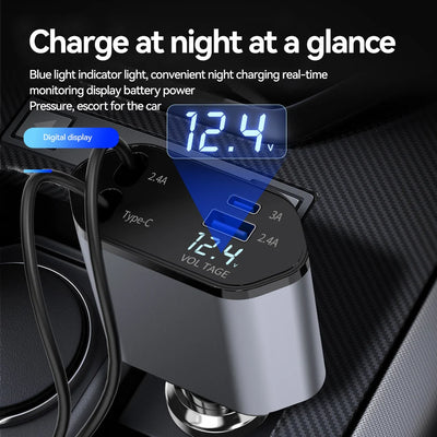 Ottocast 4 in 1 Retractable Car Charger with cable