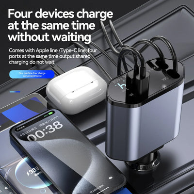 Ottocast 4 in 1 Retractable Car Charger with cable