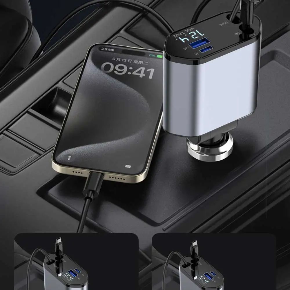 Ottocast 4 in 1 Retractable Car Charger with cable