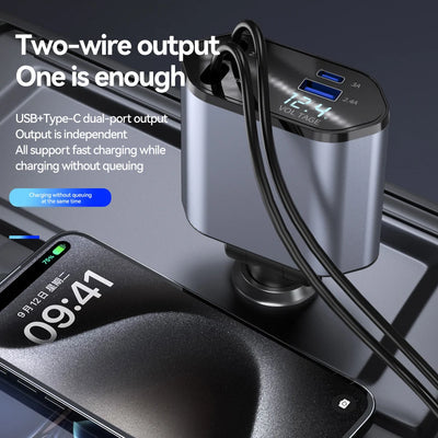 Ottocast 4 in 1 Retractable Car Charger with cable