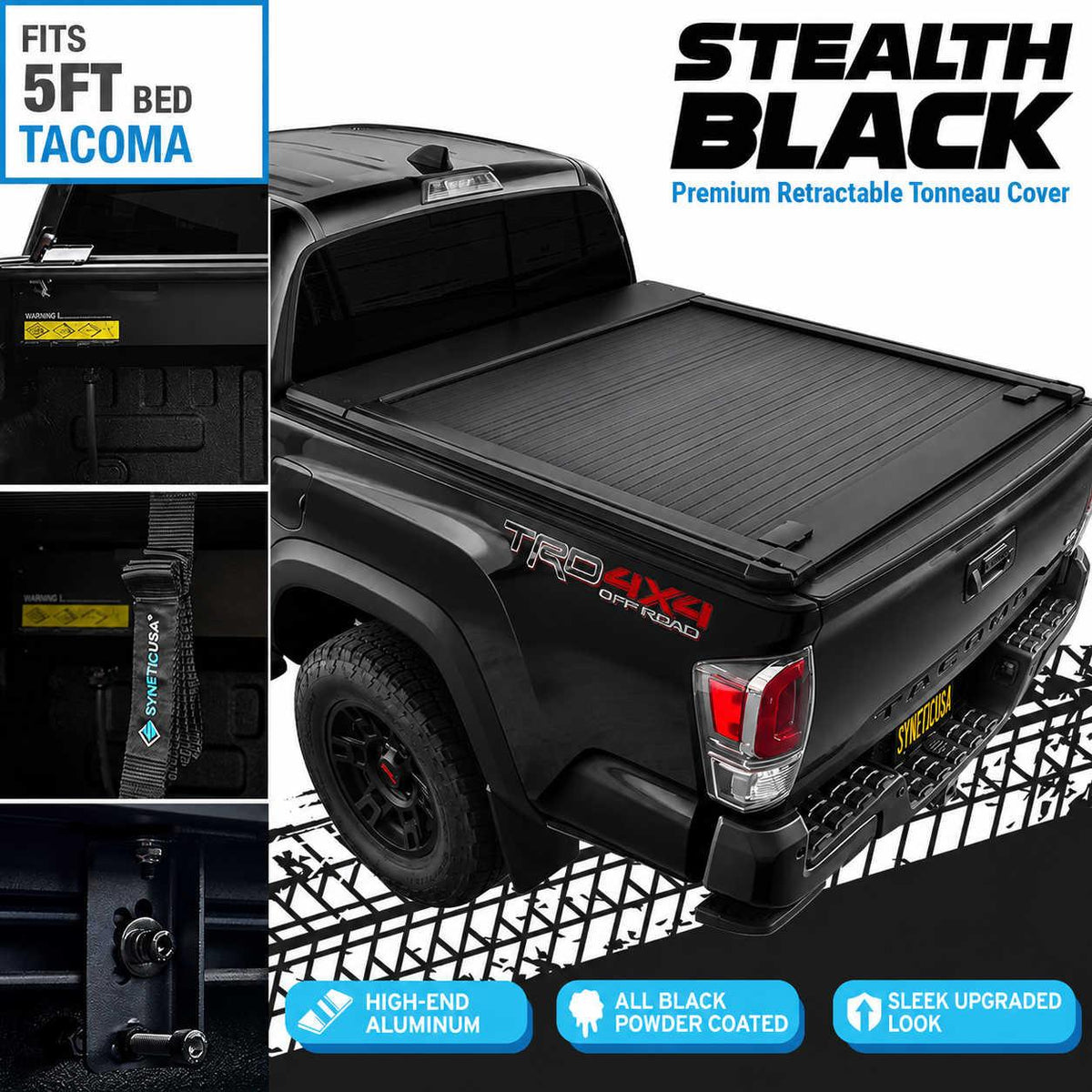 [Stealth Black] SYNETICUSA® MRB Retractable PRO Tonneau Cover