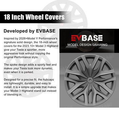 EVBASE Model 3 Highland Wheel Covers 18" Photon Wheels Hubcaps Inspired By Model Y Performance