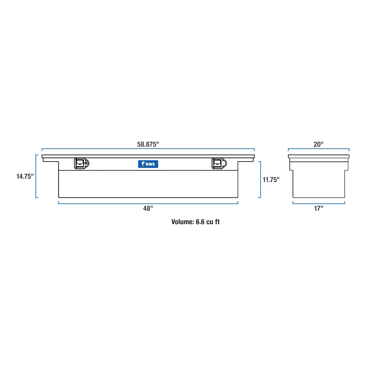 UWS Bright Aluminum 58" Crossover Truck Tool Box, Low Profile (LTL Shipping Only)