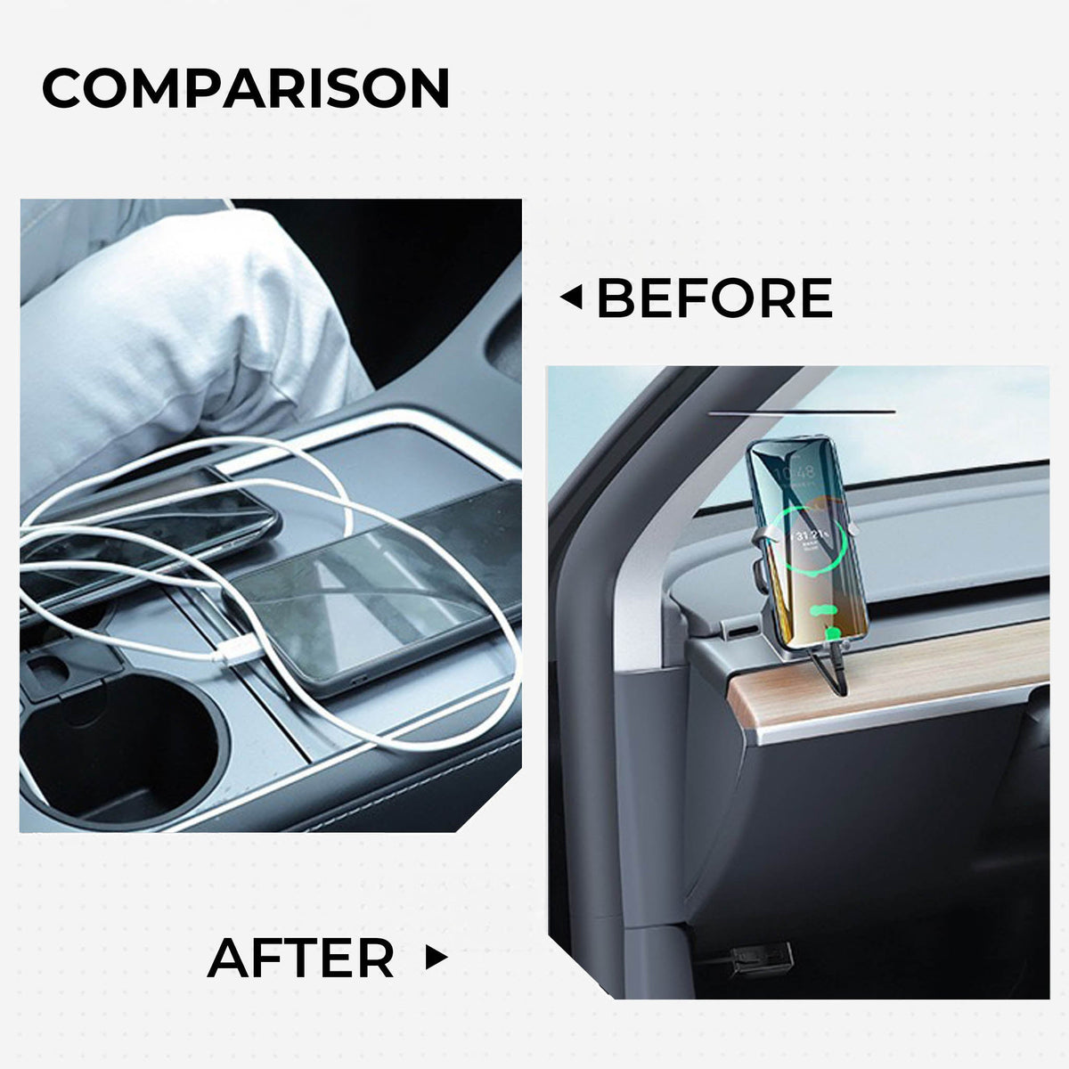Yeslak Tesla Wireless Charging Phone Mount for Model 3/Y – OBD-II Power & Steering Wheel Installation