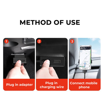 Yeslak Tesla Wireless Charging Phone Mount for Model 3/Y – OBD-II Power & Steering Wheel Installation