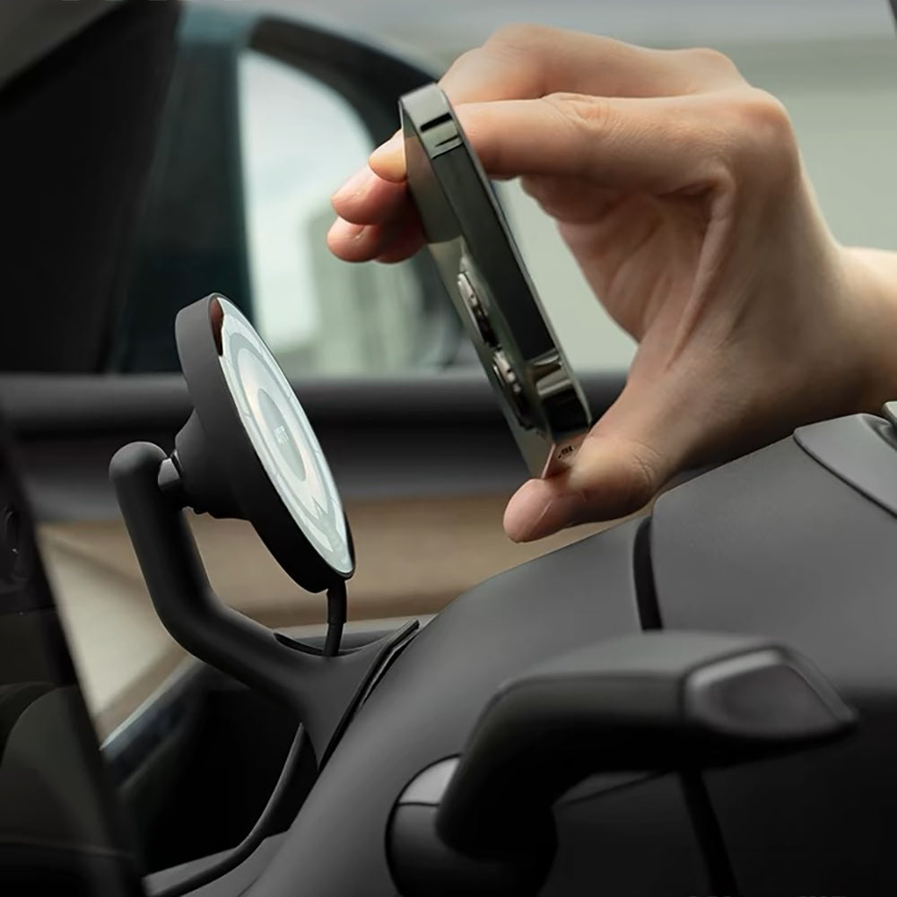 Yeslak Tesla Wireless Charging Phone Mount for Model 3/Y – OBD-II Power & Steering Wheel Installation