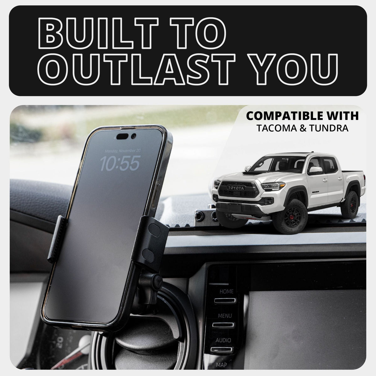 Tackform LINK™ Vent Mount Bracket With 20LITE Phone Holder | 2" Arm | 2016-2023 Toyota Tacoma and 2014-2021 Toyota Tundra