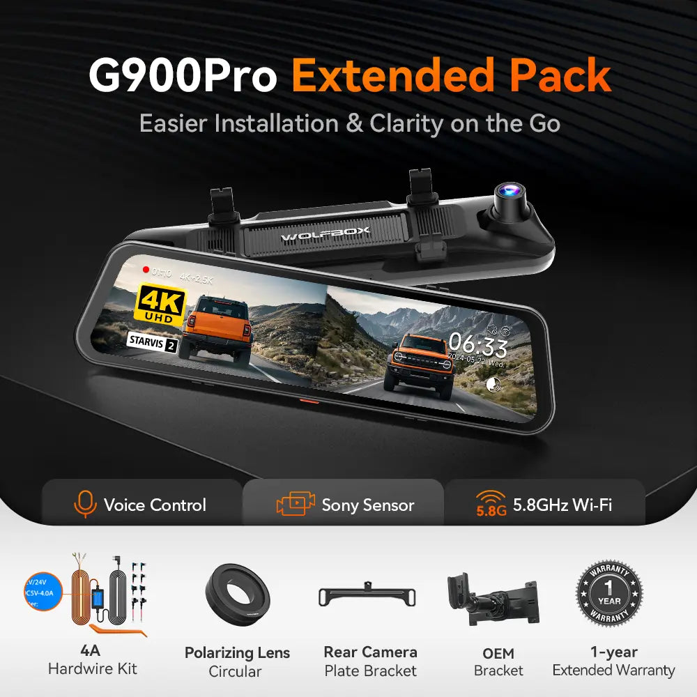 WOLFBOX G900Pro 12MP WiFi Touch Screen Smart Rear View Mirror Dash Cam
