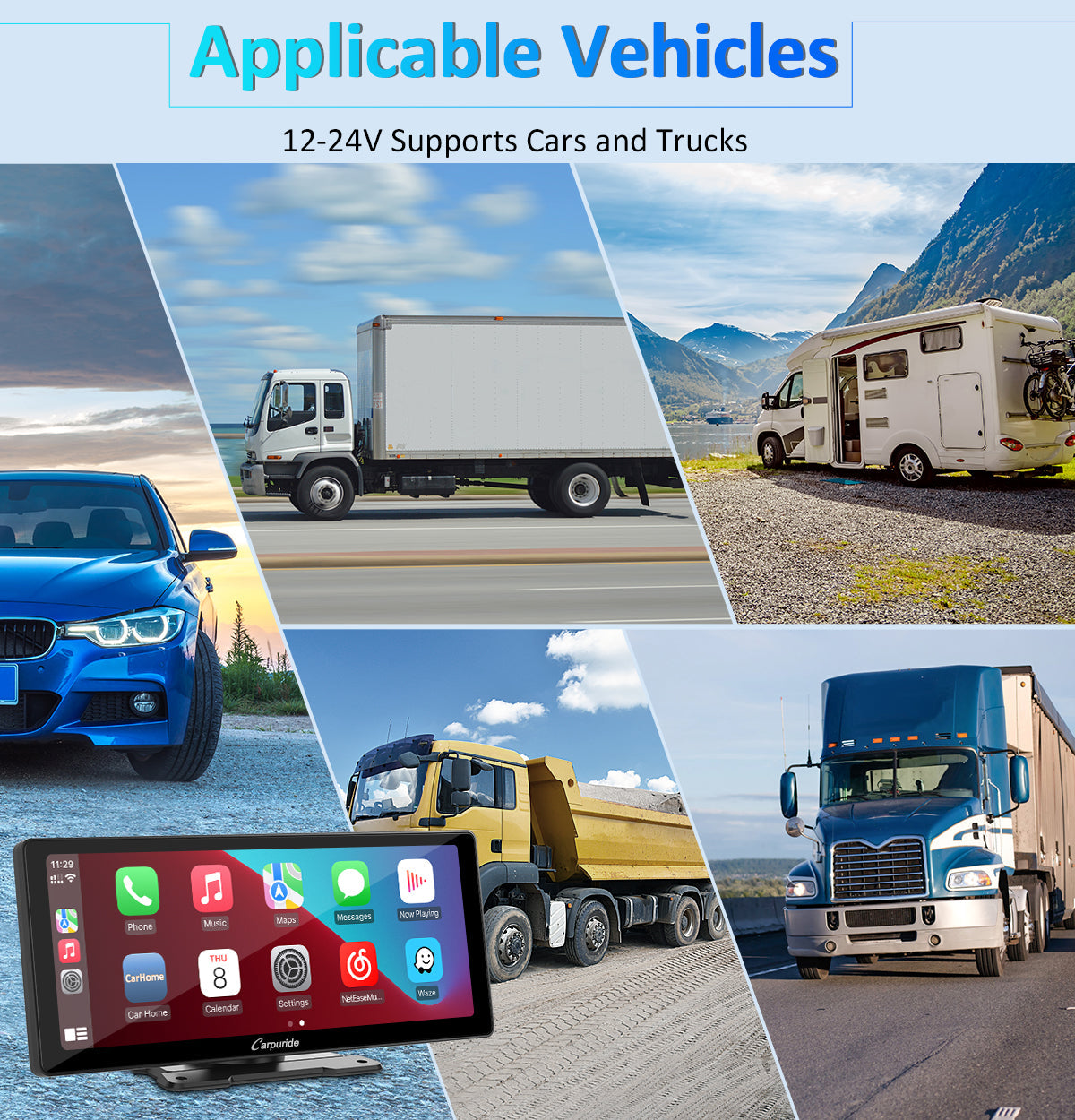 CARPURIDE W103 Portable Smart Multimedia Dashboard Console With Backup Camera