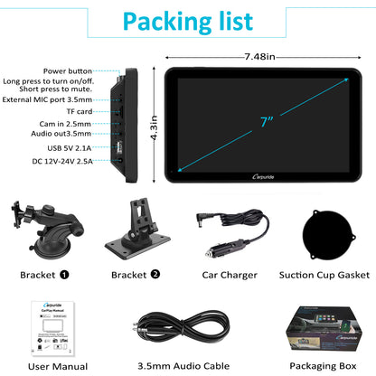 Carpuride Portable Wired CarPlay - Apple CarPlay/Android Auto /7"IPS Touch Screen/ Multimedia Bluetooth Navigation Dashboard