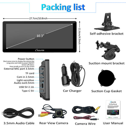 CARPURIDE W103 Portable Smart Multimedia Dashboard Console With Backup Camera