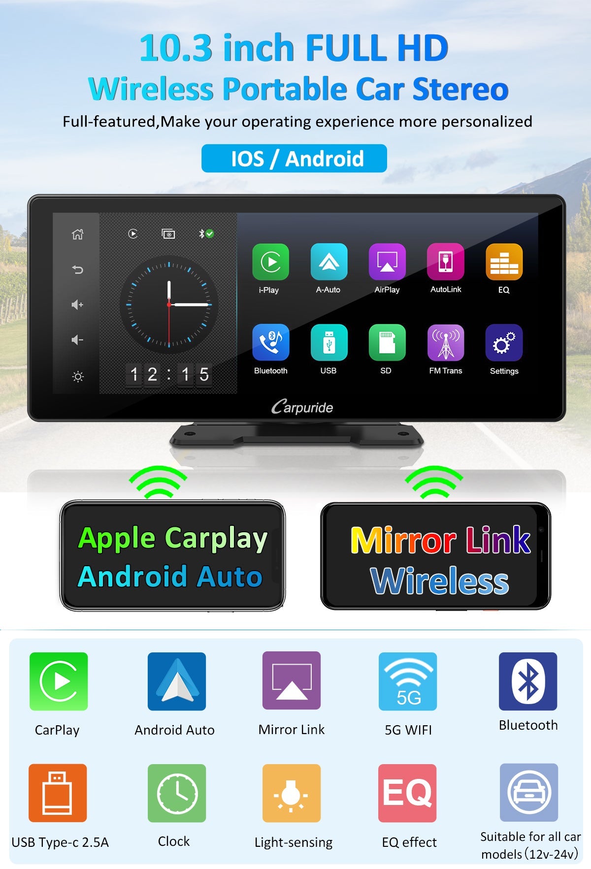 CARPURIDE W103 10.3in Portable Smart Multimedia Display