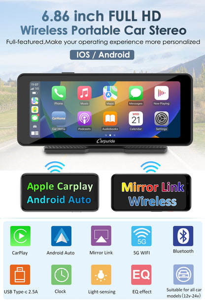 CARPURIDE W609 Portable Smart Multimedia Dashboard Console With Backup Camera