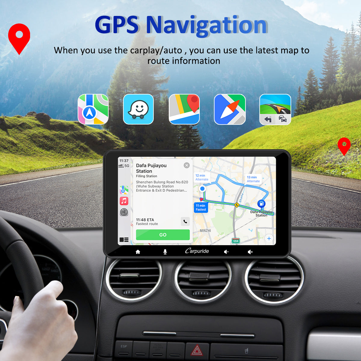 CARPURIDE W708 Pro Portable Smart Multimedia Dual Bluetooth Dashboard Console With Backup Camera