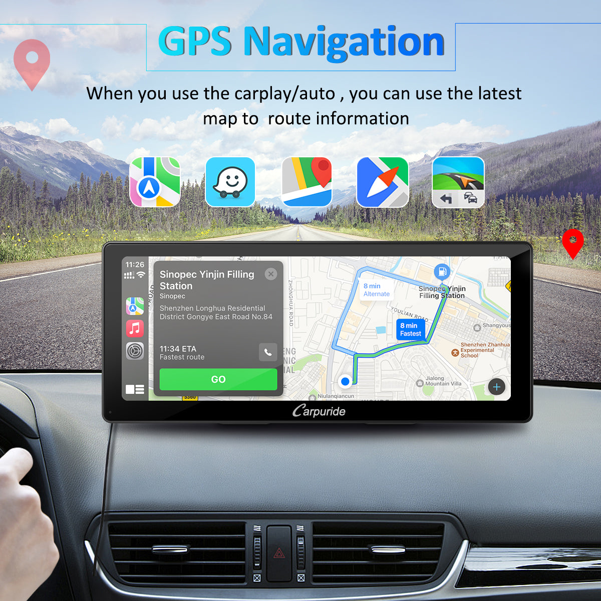 CARPURIDE W103 Pro Portable Smart Multimedia Dual Bluetooth Dashboard Console With Backup Camera