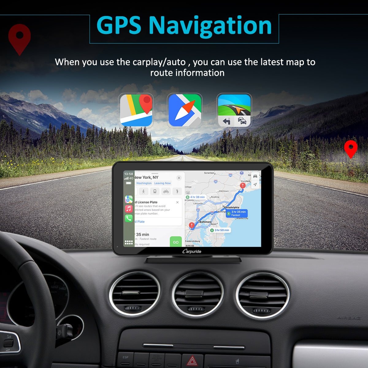 CARPURIDE W701 Pro Portable Smart Multimedia Dual Bluetooth Dashboard Console With Backup Camera
