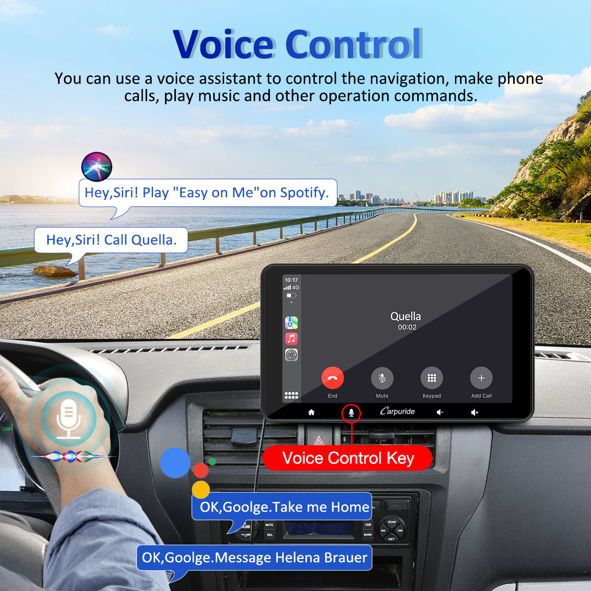 CARPURIDE W708 Pro Portable Smart Multimedia Dual Bluetooth Dashboard Console With Backup Camera