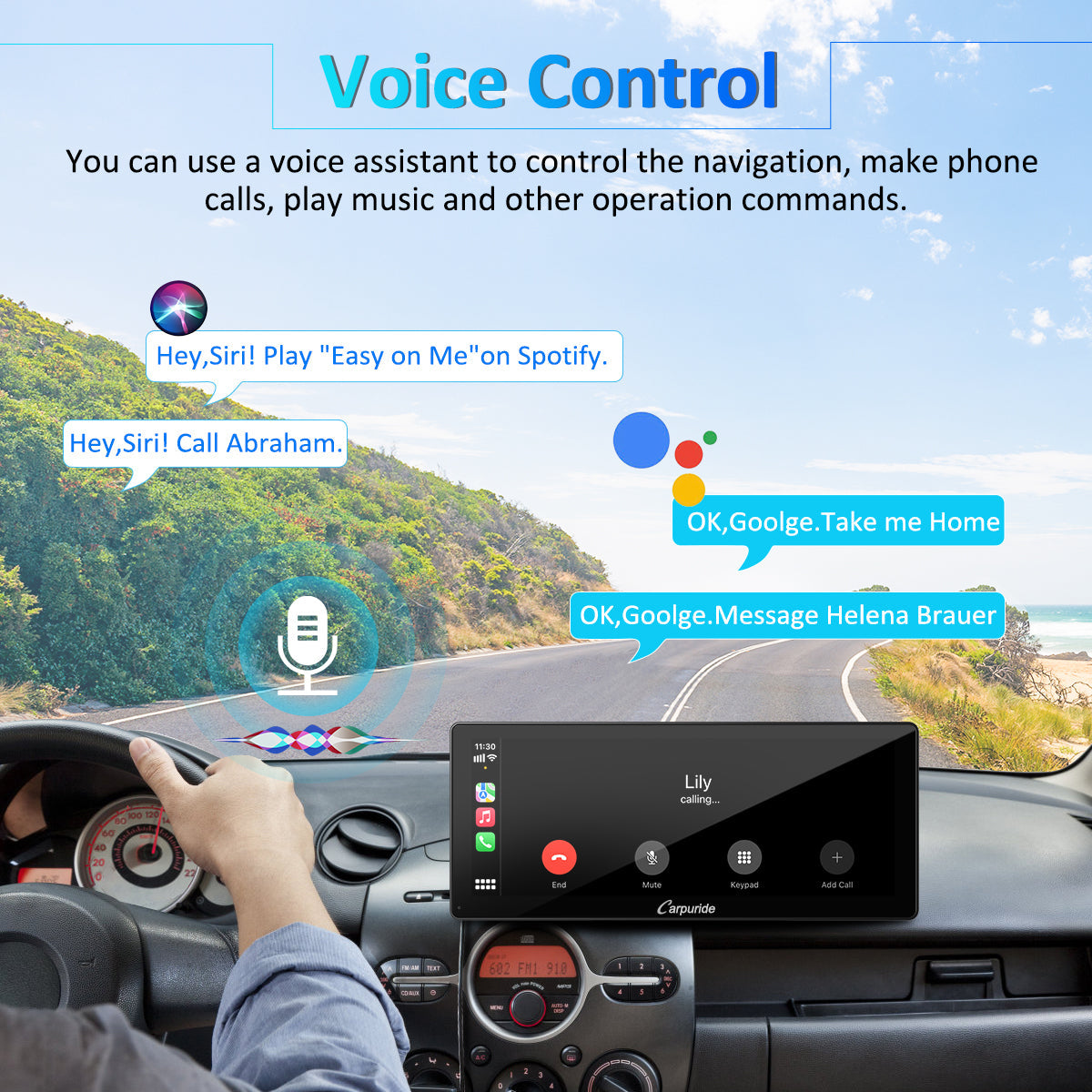 CARPURIDE W103 Pro Portable Smart Multimedia Dual Bluetooth Dashboard Console With Backup Camera