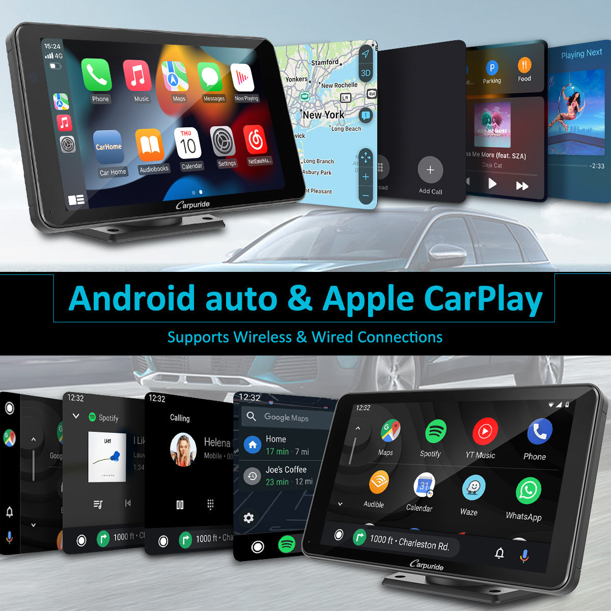 CARPURIDE W701 Pro Portable Smart Multimedia Dual Bluetooth Dashboard Console With Backup Camera