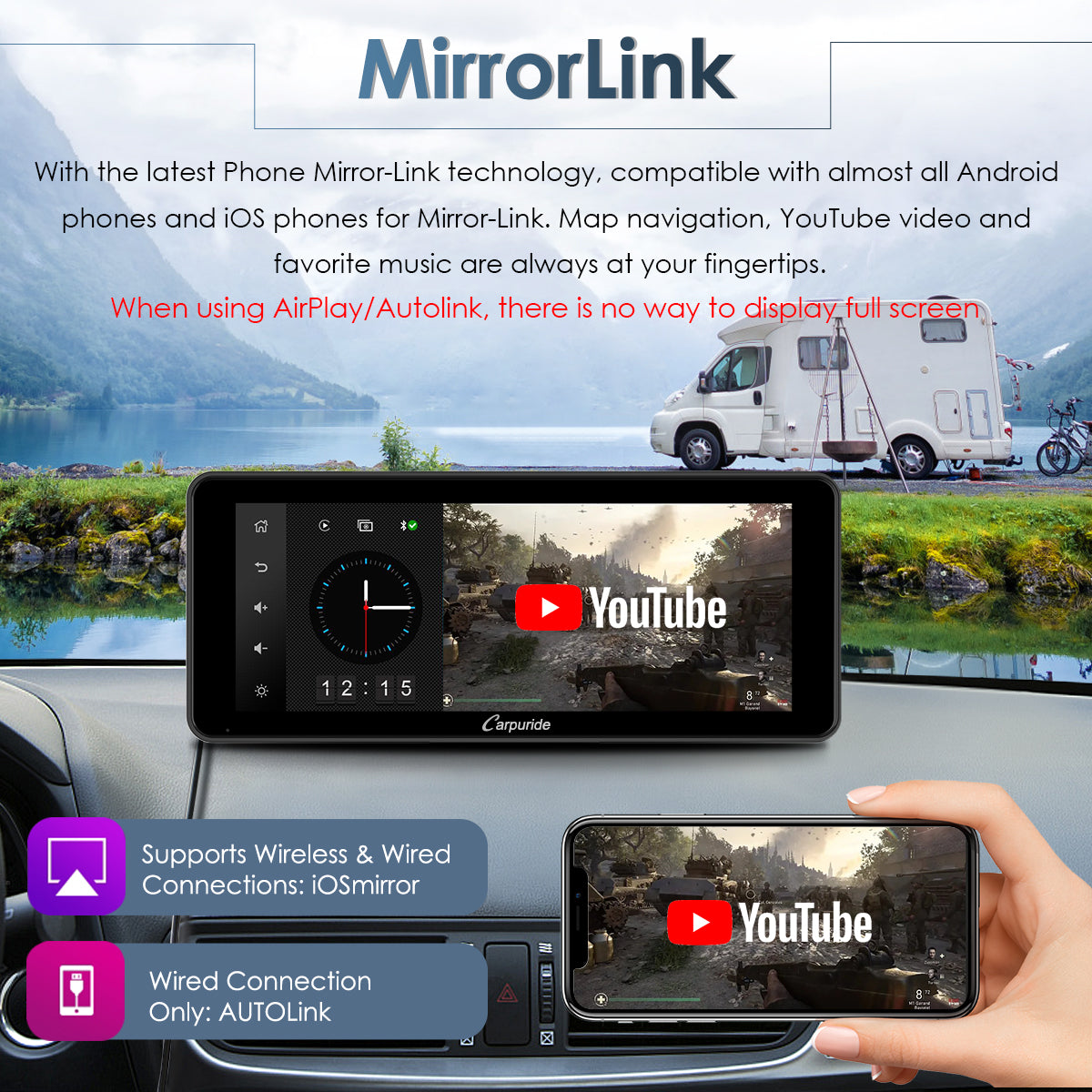 CARPURIDE W609 Portable Smart Multimedia Dashboard Console With Backup Camera