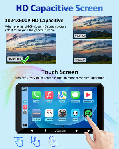 CARPURIDE W708 Pro Portable Smart Multimedia Dual Bluetooth Dashboard Console With Backup Camera