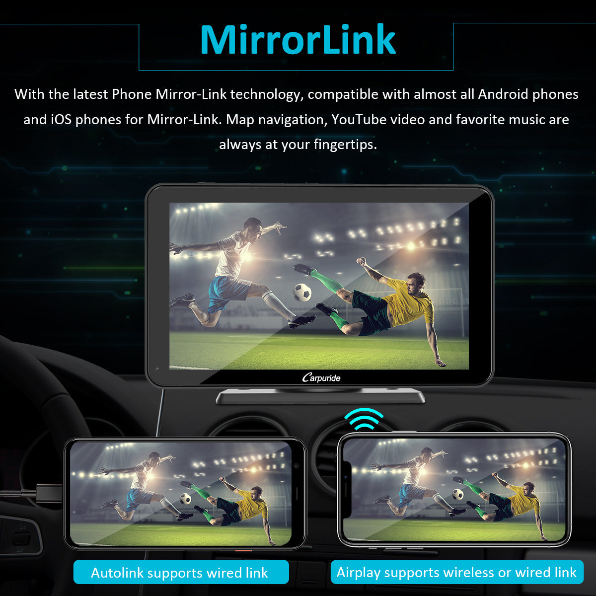 CARPURIDE W701 Pro Portable Smart Multimedia Dual Bluetooth Dashboard Console With Backup Camera