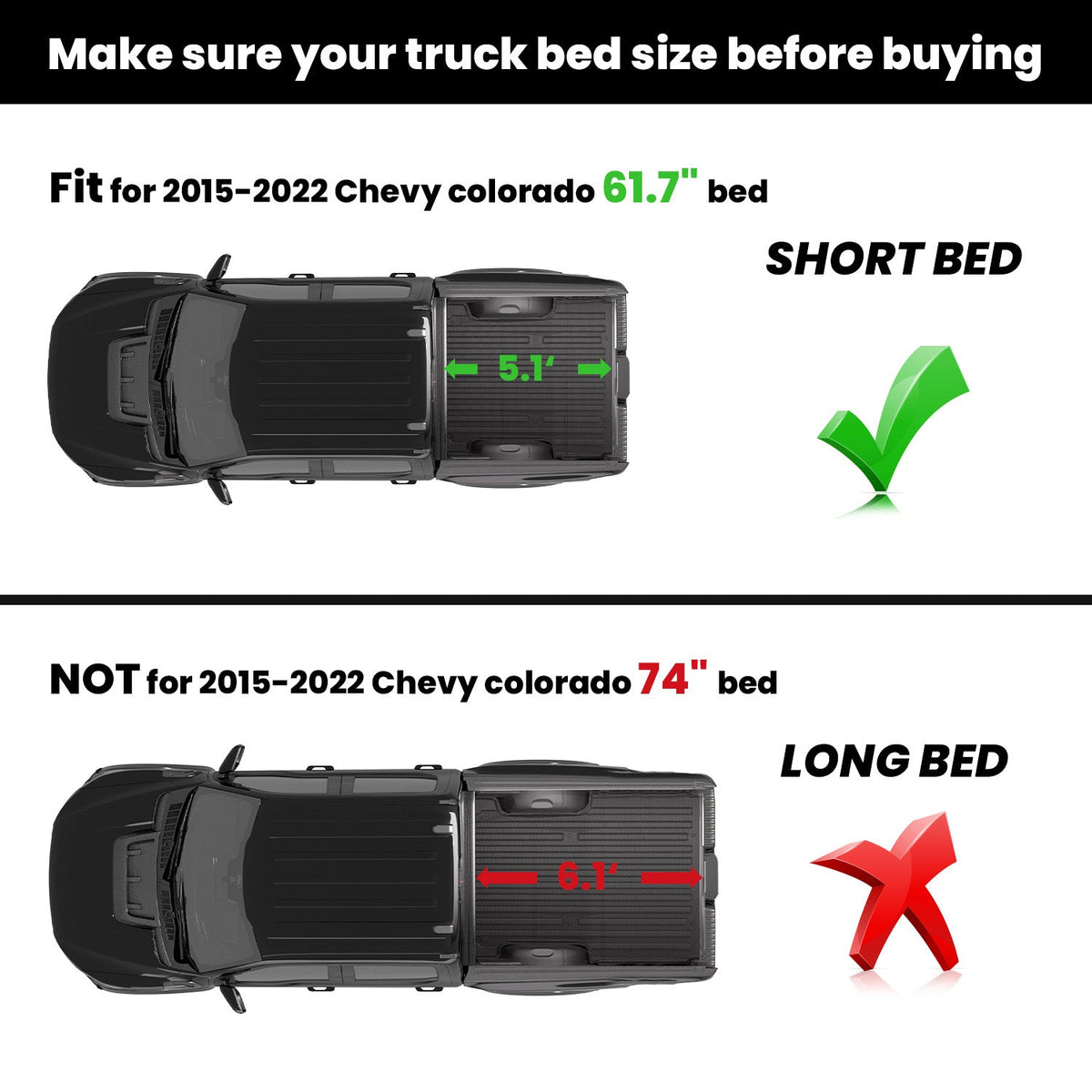 LASFIT Fit for 2015-2022 Chevrolet Colorado 5.1FT Short Bed Mat or Tailgate Mat