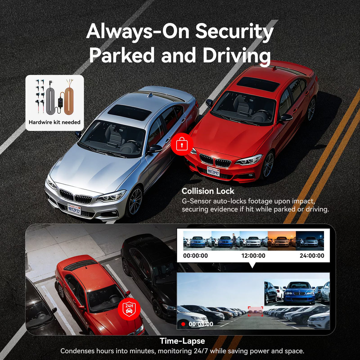 Redtiger ZoomPix1 Tele 3CH EIS Dash Cam-2.5K+1080P 4x Optical Zoom+1080P,STARVIS 2 HDR
