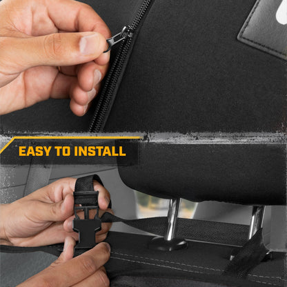 Cat Flexfit Gray Rear Seat Cover for Car – Durable Canvas & Mesh Design 60/40 Split Bench Protector for Cars, Trucks & SUVs – Back Seat Cover for